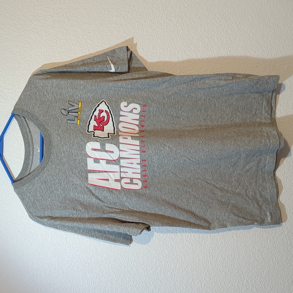 Nike dri-fit AFC champs Kansas City Chiefs NFL Superbowl LIV grey XL tee shirt